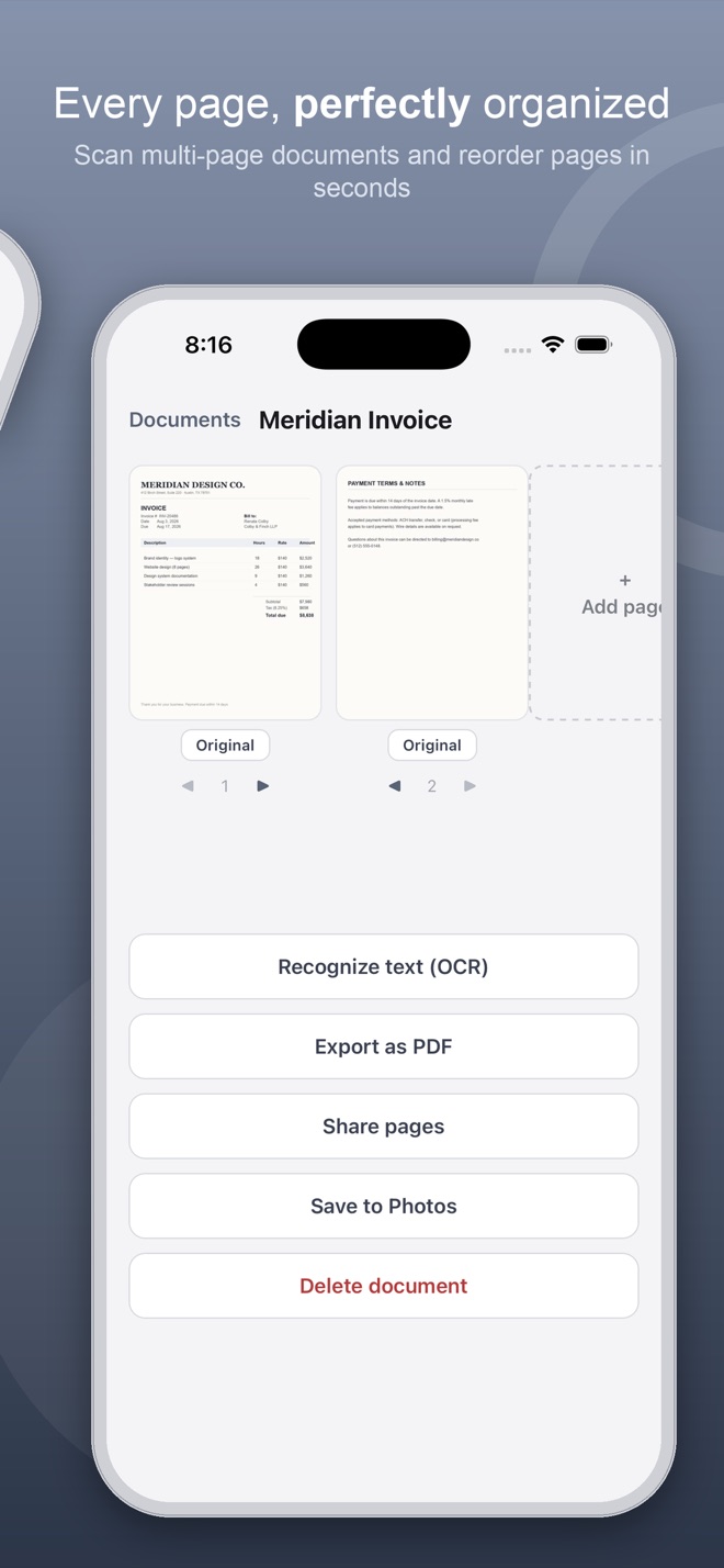 Multi-page document with reorderable pages